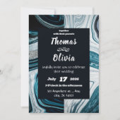 ネイビー青と白結婚の大理石の波 招待状 (正面)