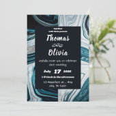 ネイビー青と白結婚の大理石の波 招待状 (スタンド正面)