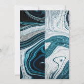 ネイビー青と白結婚の大理石の波 招待状 (裏面)