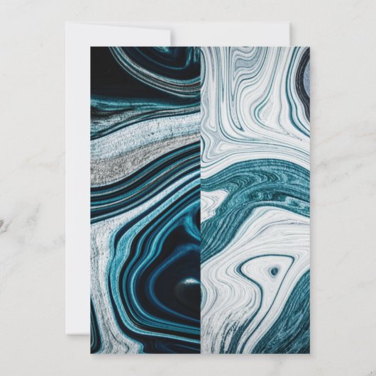 ネイビー青と白結婚の大理石の波 招待状 (裏面)