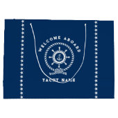 ネイビー青と白航海のの船輪ロープ結び ラージペーパーバッグ (裏面)