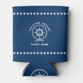 ネイビー青と白航海のの船輪ロープ結び 缶クーラー (正面)