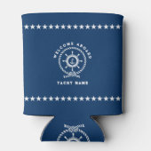 ネイビー青と白航海のの船輪ロープ結び 缶クーラー (裏面)