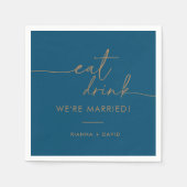 ネイビー食べブルー金ゴールドドリンク結婚したは結婚? スタンダードカクテルナプキン (正面)