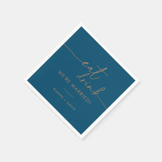 ネイビー食べブルー金ゴールドドリンク結婚したは結婚? スタンダードカクテルナプキン (角)