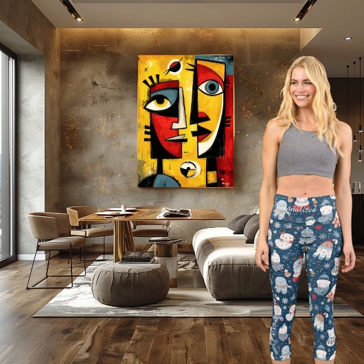 ネイビー魅力的ブルーのかわいいクリスマス雪だるま カプリレギンス