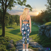 ネイビー魅力的ブルーのかわいいクリスマス雪だるま カプリレギンス