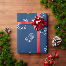 ネイビー魅力的ブルーの白マンガディノス ラッピングペーパー