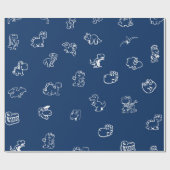 ネイビー魅力的ブルーの白マンガディノス ラッピングペーパー (フラット)