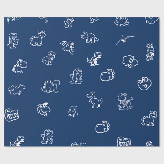 ネイビー魅力的ブルーの白マンガディノス ラッピングペーパー (フラット)