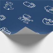 ネイビー魅力的ブルーの白マンガディノス ラッピングペーパー (角)