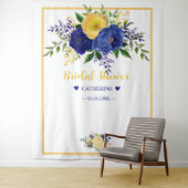 ネイビー黄色がかった金ゴールドフローラブライダルシャワー背景 タペストリー (インサイチュ)