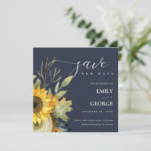 ネイビー黄色のひまわりフローラは日付カードを保存 サンキューカード (スタンド正面)