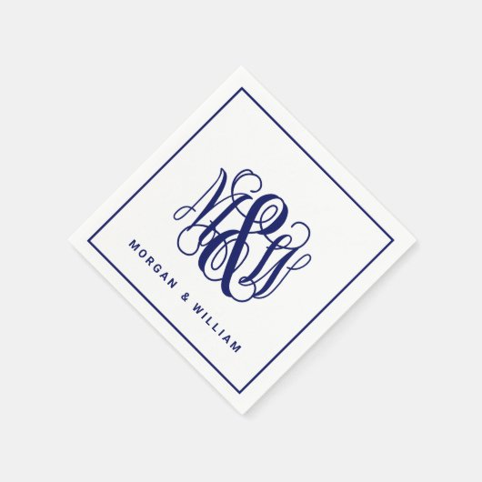 ネイビー3イニシャルつる植物スクリプトモノグラムB&G DIY BG スタンダードカクテルナプキン (角)