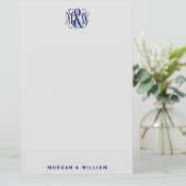 ネイビー3イニシャルつる植物スクリプトモノグラムB&G DIY BG 便箋