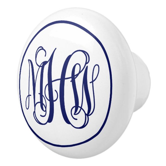 ネイビー3イニシャルつる植物スクリプトモノグラムDIY BG セラミックノブ (右)