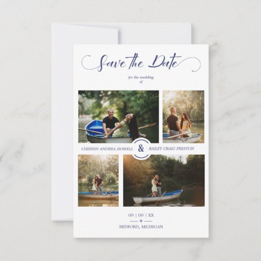 ネイビー4カスタム枚の写真ミニマリスト結婚コラージュ (正面)