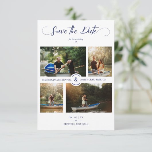 ネイビー4カスタム枚の写真ミニマリスト結婚コラージュ (スタンド正面)