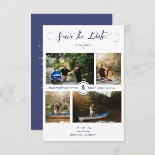 ネイビー4カスタム枚の写真ミニマリスト結婚コラージュ (正面/裏面)