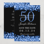 ネイビー50thバースデー救タ・詳細付き 招待状 (正面/裏面)