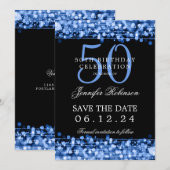 ネイビー50th誕生日パーティー日付を保存 招待状 (正面/裏面)