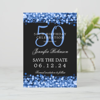 ネイビー50th誕生日パーティー日付を保存 招待状