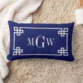 ネイビー5cブルーウィットギリシャ鍵#3フレームモノグラム ランバークッション (ブランケット)