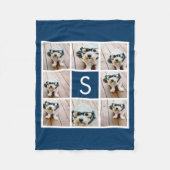 ネイビー8フォトコラージュモカスタムノグラム フリースブランケット (正面)
