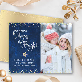 ネイビー お得な写真入りクリスマスカード「Days Be Merry Bright」