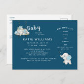 ネイビー かわいい ユーモア 男の子 ママ ライフ 赤ちゃんのお披露目 メールで 案内ポストカード (正面/裏面)