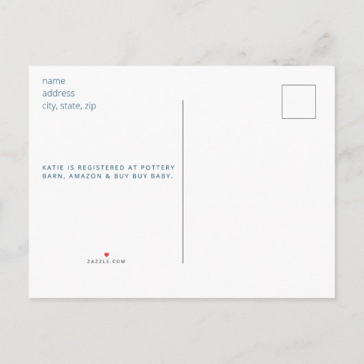 ネイビー かわいい ユーモア 男の子 ママ ライフ 赤ちゃんのお披露目 メールで 案内ポストカード (裏面)