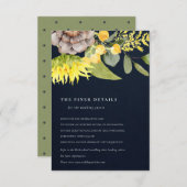 ネイビー ひまわり ユーカリ フラワーの結婚式の詳細 エンクロージャーカード (正面/裏面)