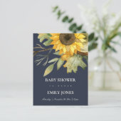 ネイビー ひまわり 水彩 花のベビーシャワー インビテーションポストカード (スタンド正面)