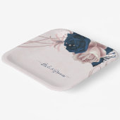 ネイビー&ほこりっぽいバラの花ピンク ペーパープレート (傾斜あり)