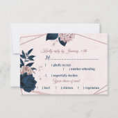 ネイビー&ほこりっぽいバラ花ジオメトリックな食事の選択 出欠カード (正面)