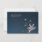ネイビー&ほこりっぽいバラ花ジオメトリックな食事の選択 出欠カード (裏面)