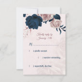 ネイビー&ほこりっぽいバラ花花給料選択RSVPカード 出欠カード (正面)