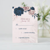 ネイビー&ほこりっぽいバラ花花給料選択RSVPカード 出欠カード (スタンド正面)