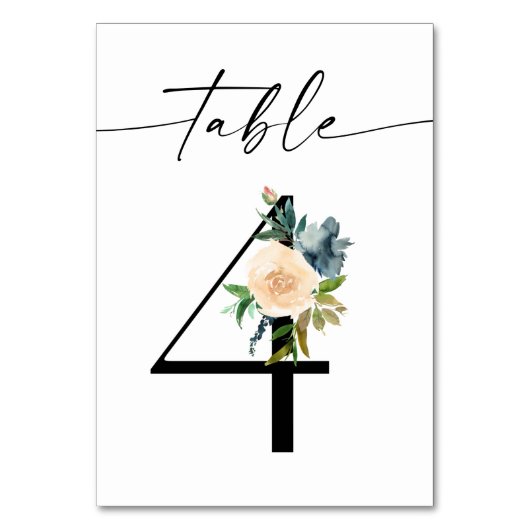 ネイビー、ほこりっぽいブルー、ピンクのフローラテーブル番号4 テーブルナンバー (正面)