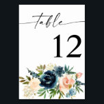 ネイビー、ほこりっぽいブルー、ピンクのフローラテーブル番号 テーブルナンバー<br><div class="desc">ネイビー結婚、埃っぽいブルー&ピンクのフローラテーブル番号カードでパーティーテーブルをドレスアップ。</div>