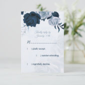 ネイビー&ほこりっぽい青い花の食事の選択RSVPカード 出欠カード (スタンド正面)