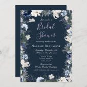 ネイビー&アイボリーフローラモダンブライダルシャワー 招待状 (正面/裏面)