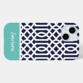 ネイビー&アクアトレリスモノグラム Case-Mate iPhoneケース (裏面 (横))
