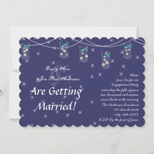 ネイビー アクア イエロー フラワー メイソンジャーエンゲージメントパーティ 招待状 (正面)