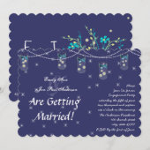 ネイビー アクア イエロー フラワー メイソンジャーエンゲージメントパーティ 招待状 (正面/裏面)