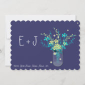 ネイビー アクア イエロー フラワー メイソンジャーエンゲージメントパーティ 招待状 (裏面)