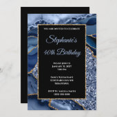 ネイビー アゲート ゴールド グリッター グラム 40歳の誕生日 招待状 (正面/裏面)