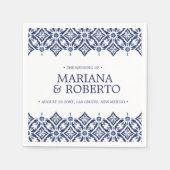 ネイビー・アズレホス |スペインのタイル縁ど パーソナライズされた スタンダードカクテルナプキン (正面)