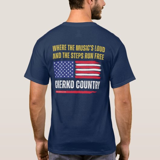 (ネイビー) アメリカ国旗 / 音楽が大きくてステップが自由に走る Tシャツ (裏面)