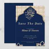 ネイビー アラビア ムスリム オリエンタル ゴールド セーブザデート (正面/裏面)